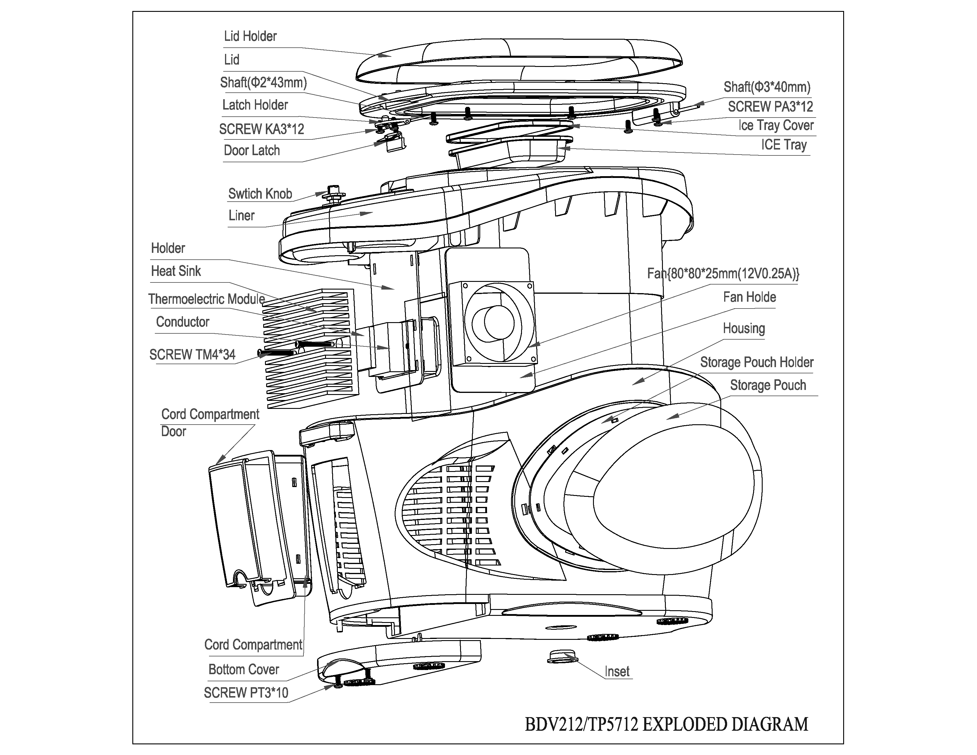 Default Diagram and Parts List for BDC212F-LA Type 1 Black and Decker Cooler